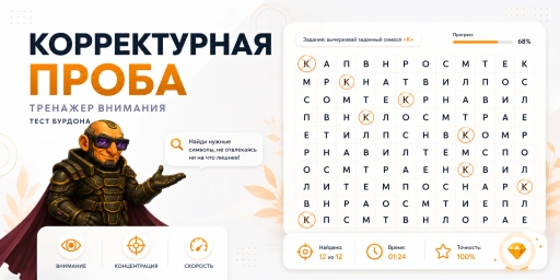 Корректурная проба с буквами для проверки концентрации внимания