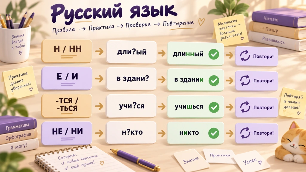 Упражнения по правилам русского языка на карточках