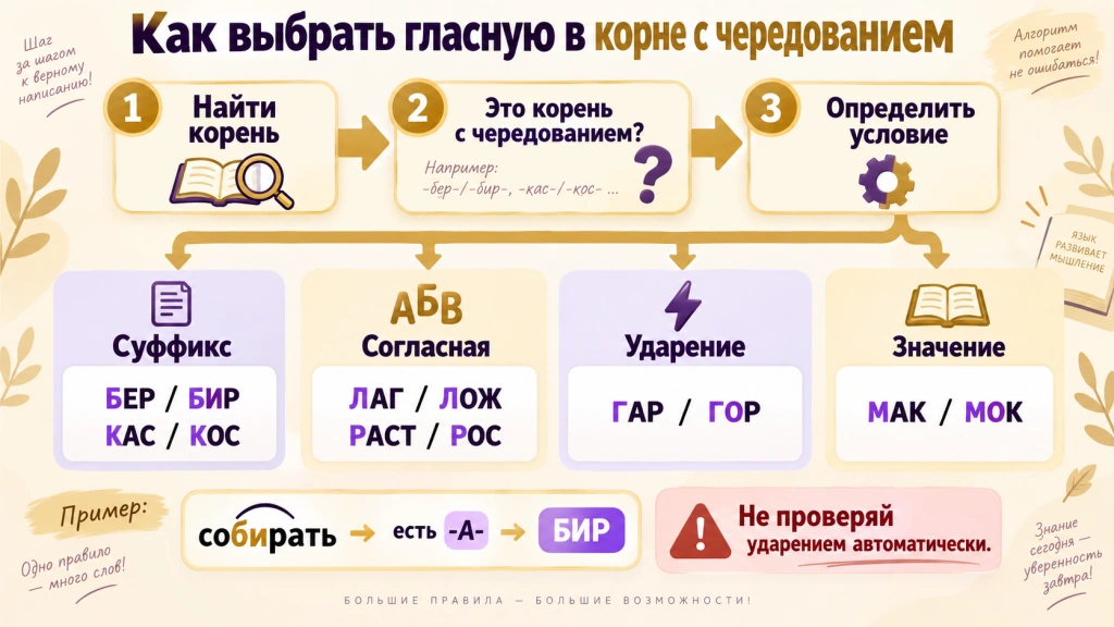 Как определить гласную в корне с чередованием