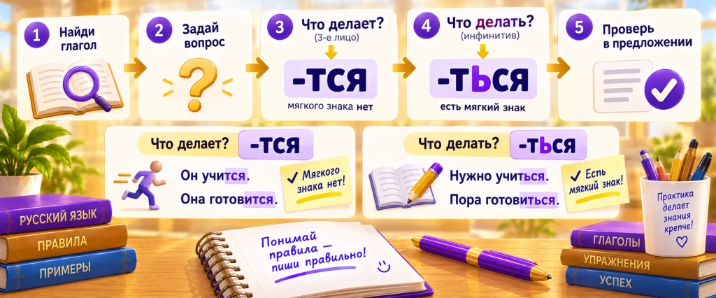 Как проверить -ТСЯ или -ТЬСЯ по вопросу к глаголу