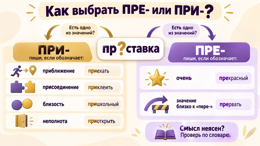 Когда пишется ПРЕ- и когда ПРИ- - значения приставок
