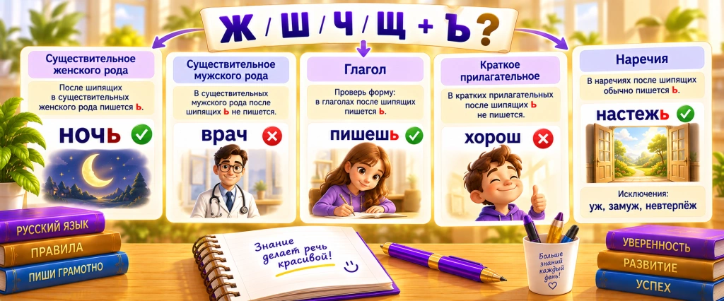Когда пишется мягкий знак после шипящих - алгоритм проверки