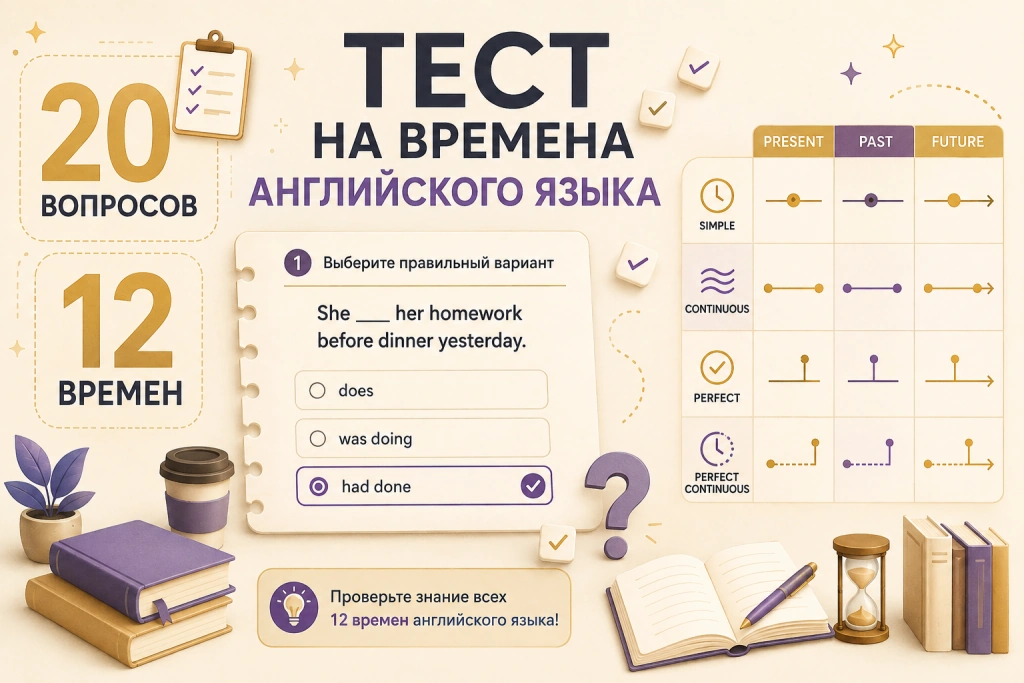 Тест на времена английского языка по 12 временам