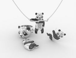 Комплект украшений медведь панда с эмалью и драгоценными камнями 3D модель