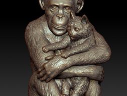 Скульптура Шимпанзе с кошкой 50см 3D модель