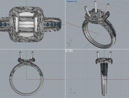 Кольцо и серьги с квадратным камнем 3D модель