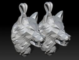 Сердитый волк низкополигональная подвеска 3D модель