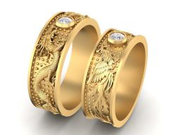 LUCKY ASIAN DRAGON AND PHONEIX WEDDING RING 1511 3D модель
