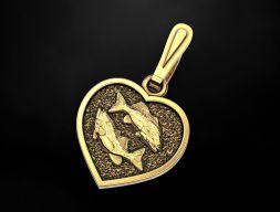 Кулон Сердце и знак зодиака Рыбы 3D модель