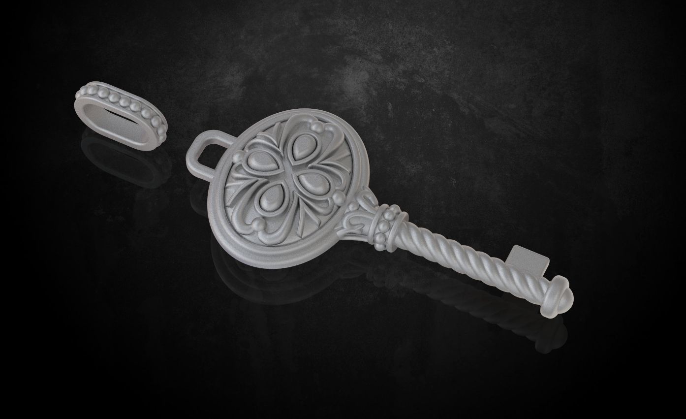 Стильный винтажный кулон-ключ 209 3D модель
