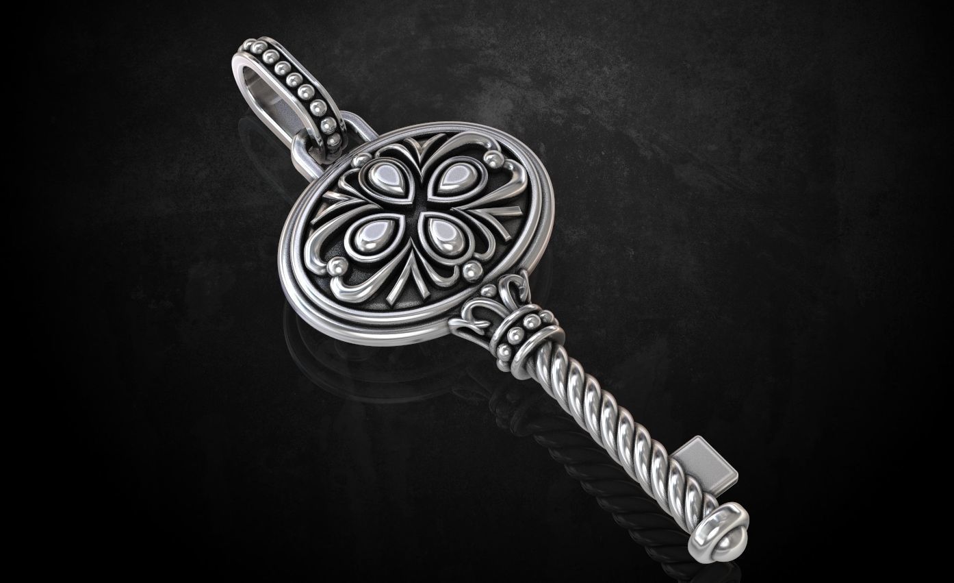 Стильный винтажный кулон-ключ 209 3D модель