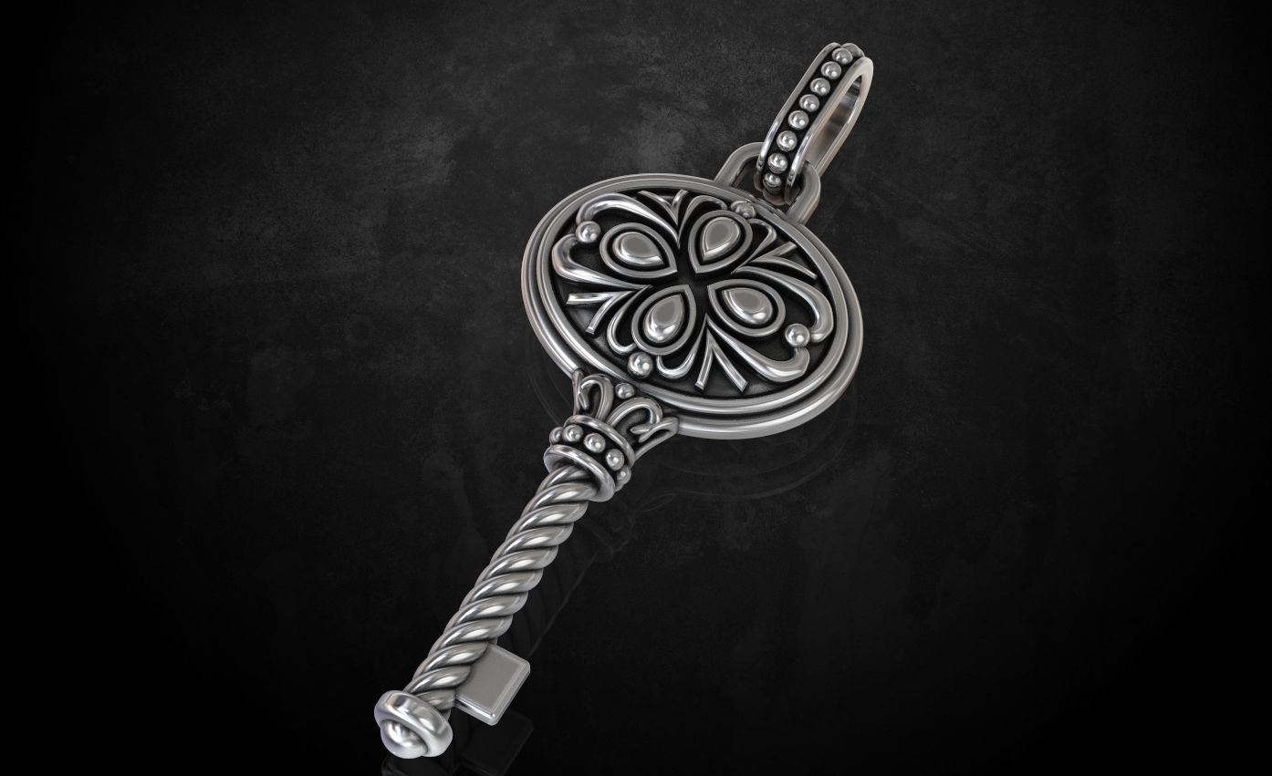 Стильный винтажный кулон-ключ 209 3D модель