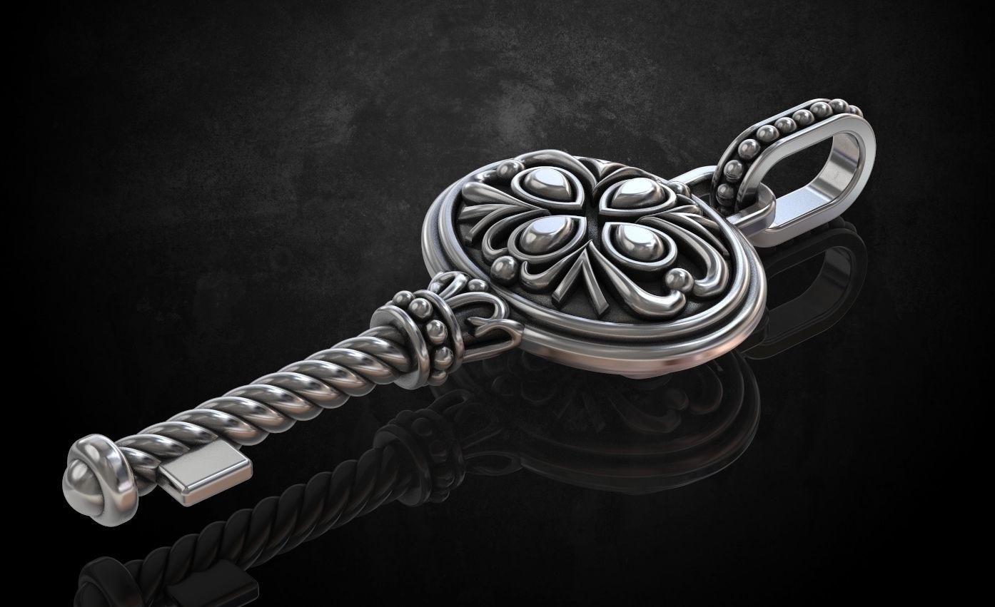 Стильный винтажный кулон-ключ 209 3D модель