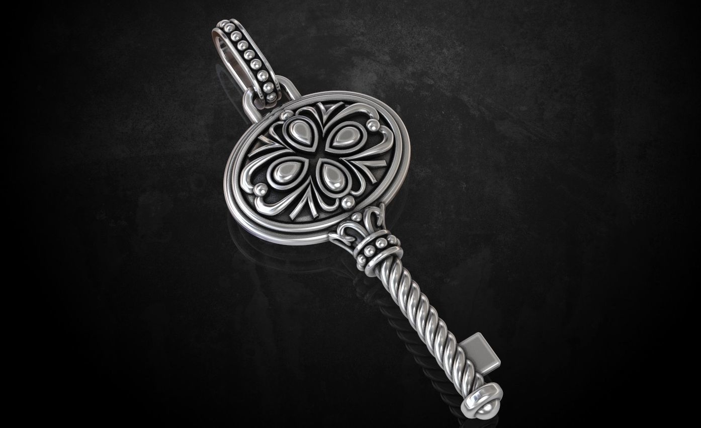 Стильный винтажный кулон-ключ 209 3D модель