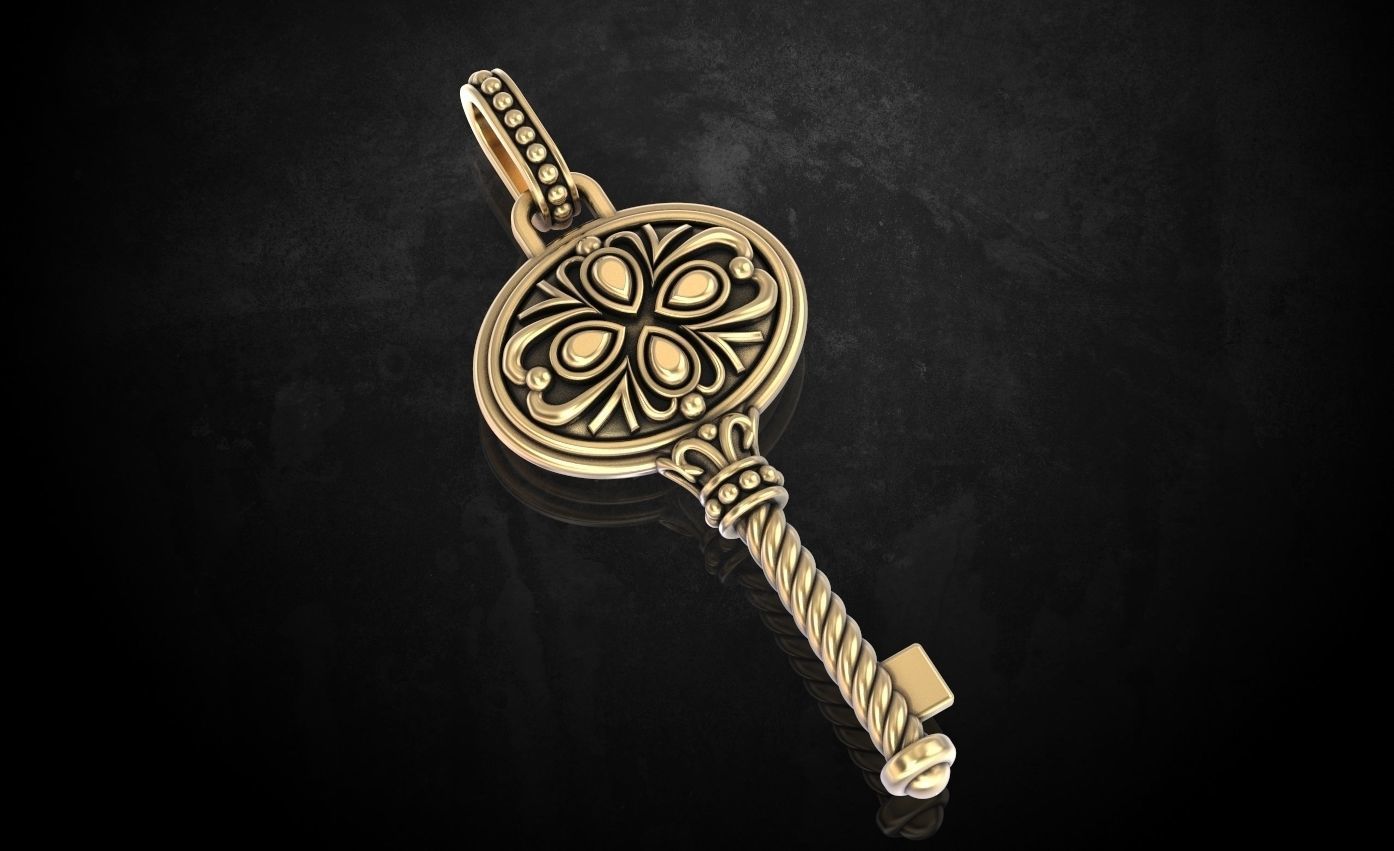 Стильный винтажный кулон-ключ 209 3D модель