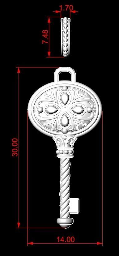 Стильный винтажный кулон-ключ 209 3D модель