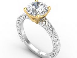 Резное помолвочное кольцо с бриллиантами 3D модель