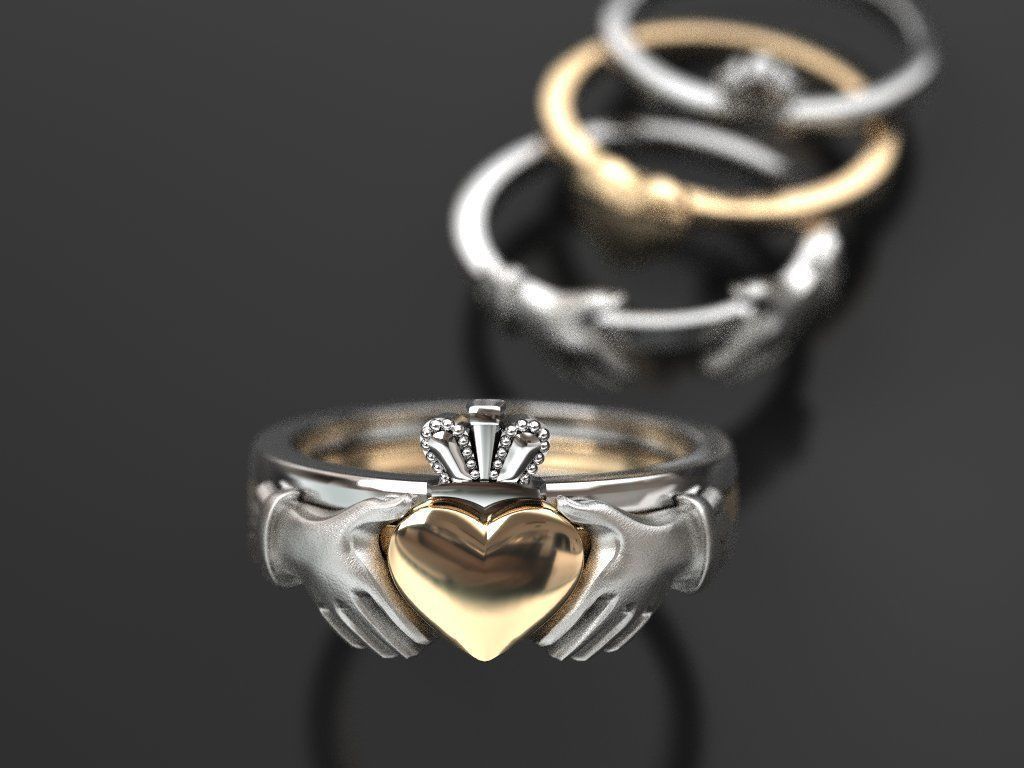 CLADDAGH 2 цвета, 3 части, складное кольцо, модель для 3D-печати