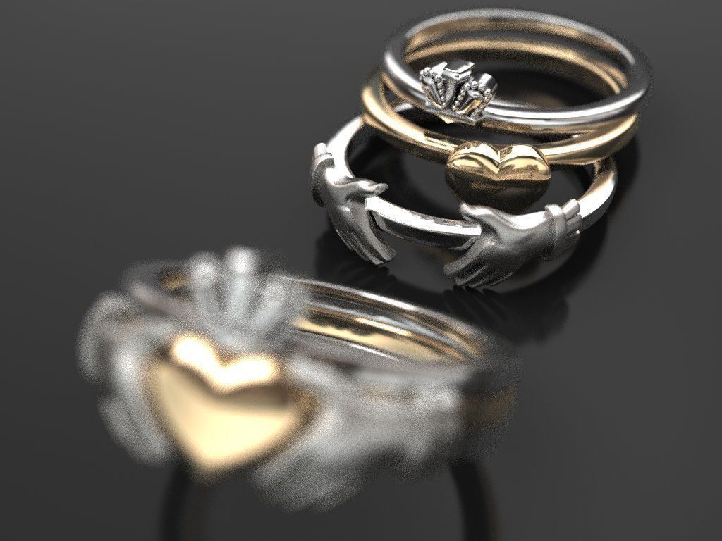 CLADDAGH 2 цвета, 3 части, складное кольцо, модель для 3D-печати