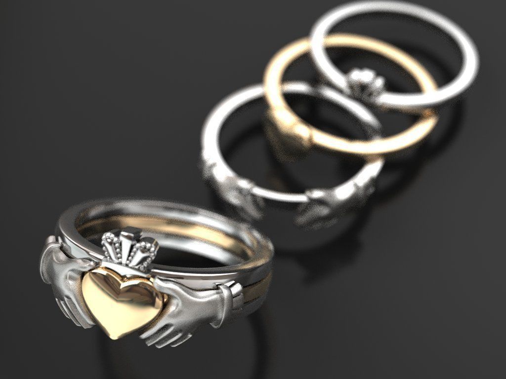 CLADDAGH 2 цвета, 3 части, складное кольцо, модель для 3D-печати