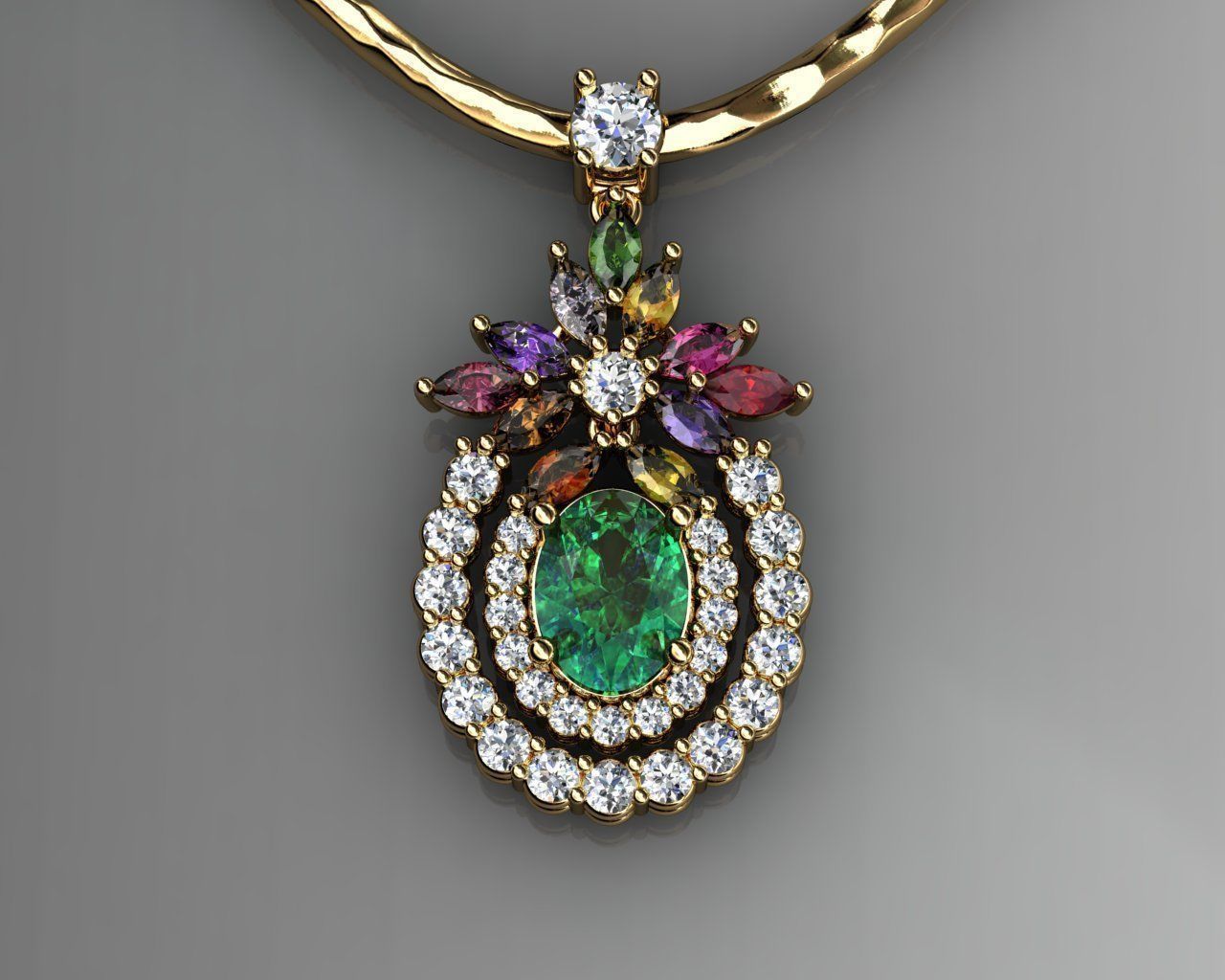 Крутые многоцветные подвески с драгоценными камнями 3D модель