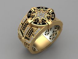 Золотое кольцо Compass Star Enamel Diamond Onyx 3D модель