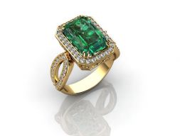 Помолвочное кольцо с изумрудным бриллиантом Желтое золото Halo Promise Ring Bi 3D модель