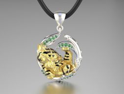 Ювелирная подвеска тигренок на ветке 0199 3D модель