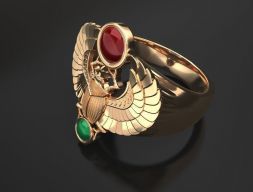 Золотое кольцо с жуком-скарабеем - классическая модель для 3D-печати