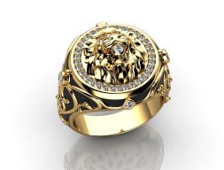 Мужское кольцо с бриллиантом в виде льва 3D модель