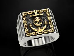 Кольцо Череп и якорь 2 3D модель