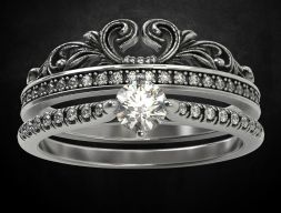 Кольцо с короной в виде сердца с камнями стильная 260 3D модель печати
