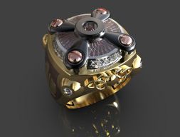 МУЖСКОЕ КОЛЬЦО С ДРАГОЦЕННЫМИ КАМЕНЯМИ И ЭМАЛЯМИ Модель для 3D-печати