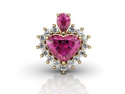 Кулон Сердце с розовым сапфиром и бриллиантами 3D модель