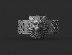 Кельтский браслет с реалистичной 3D-моделью головы волка