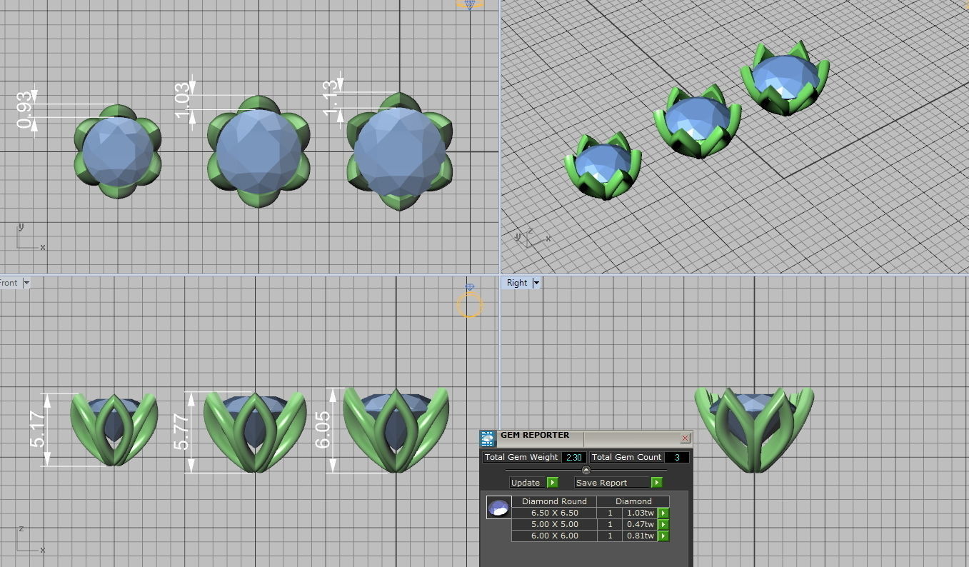 Набор головок Lotus design для модели 3D-печати 6 STONE TYPE