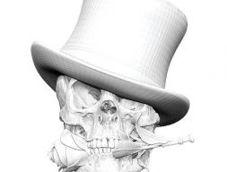 Реалистичный мужской череп с цветком розы 3D модель