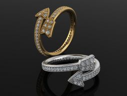 Золотое кольцо &quot;Стрела&quot; с бриллиантами на фоне 3D модель