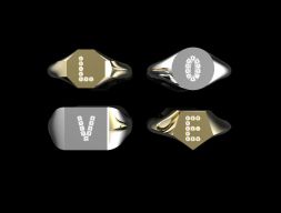 Кольцо с печаткой в ​​ассортименте-LOVE Diamond Initial Prong Ring 3D модель