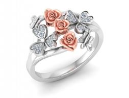Цветочное серебряное кольцо с бриллиантами 3D модель