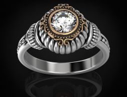 Стильное кольцо с крупным бриллиантом 443 3D модель
