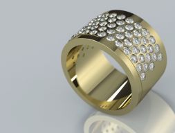 Толстое 5-рядное кольцо с драгоценными камнями 3D модель
