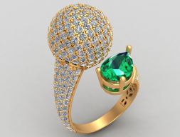 Золотое кольцо De Grisogono Boule Collection с изумрудом и бриллиантом 3D модель