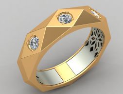 Золотое помолвочное кольцо с граненым бриллиантом 3D модель