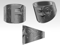 Буква F, логотип, резной узор, цветочное кольцо, 3D модель