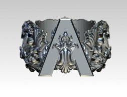 Буква A Initial Top Crown Kindom Carving Ring Лучшая модель Super AAA 3D