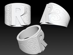 Буква R Ring Symbol Logo Вырезанный узор 3D модель