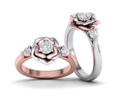 Роза Помолвочное кольцо Цветочный дизайн Three Stone 3dmodel 3D модель