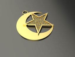 Модель 71 Ожерелье со звездой и полумесяцем с бриллиантами 3D модель
