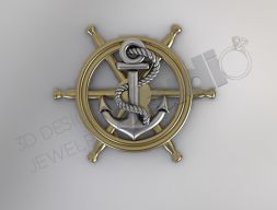 военно-морское колесо и корабельный якорь с веревкой вокруг подвески 3d модель модель для 3D печати